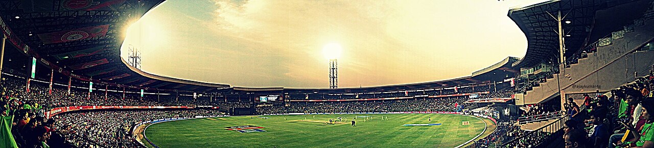 Historical panoramic view of M. Chinnaswamy Stadium in Bengaluru, the finale venue; not a photograph of the 2026 match