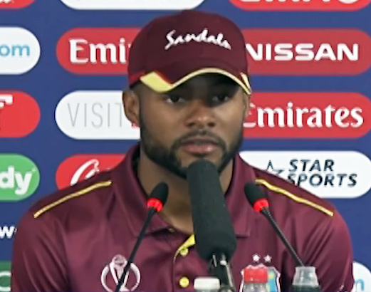 Shai Hope at a press conference in an older image; not action from the 2026 India–West Indies series